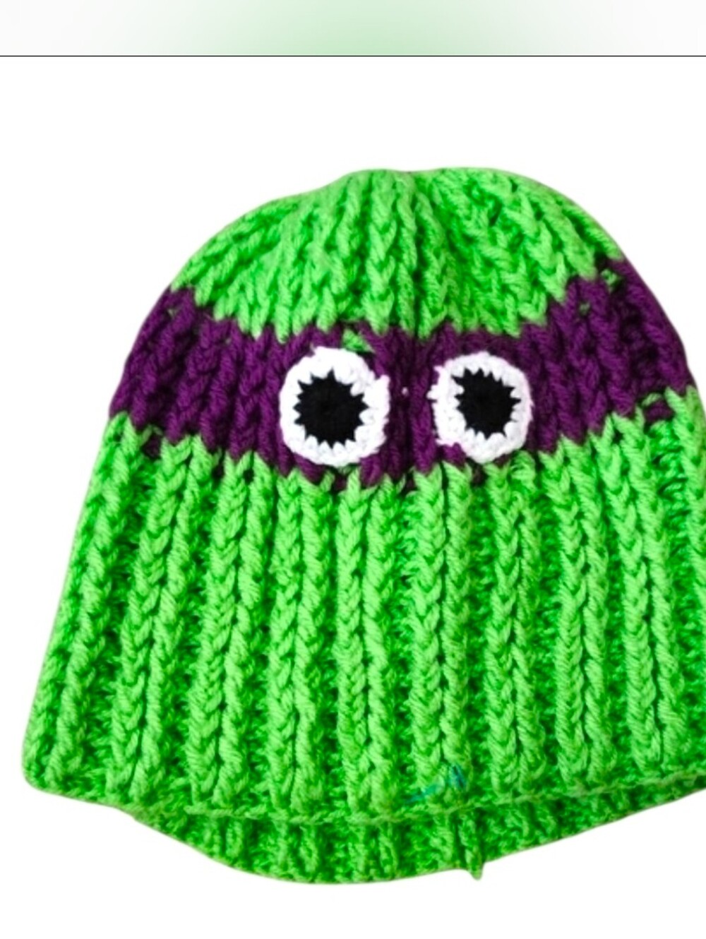 TMNT Teenage Mutant Ninja Turtles Green Purple Hand Knit Beanie Hat